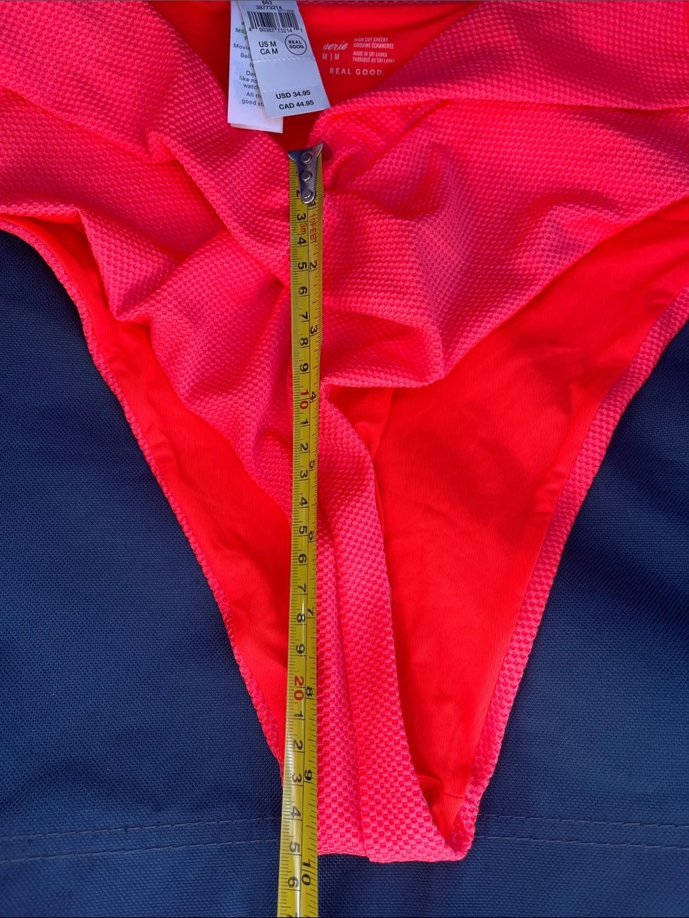 aerie High-Rise Textured Bikini Bottom — Neon Coral Pink